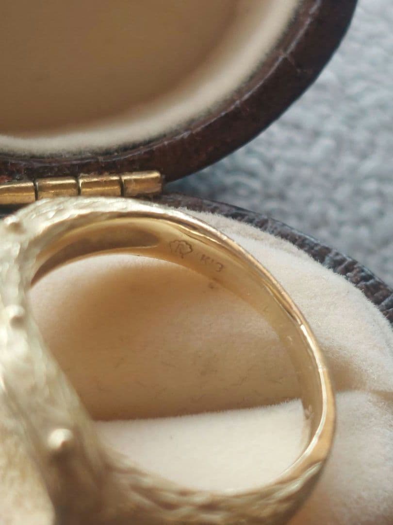 K18大振りリング⭐作家物？⭐艶消し+ダイヤ⭐個性的⭐レア