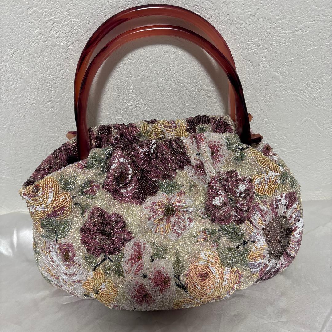 花柄ビーズバッグ/ビーズバック/和装/美品/ヴィンテージ