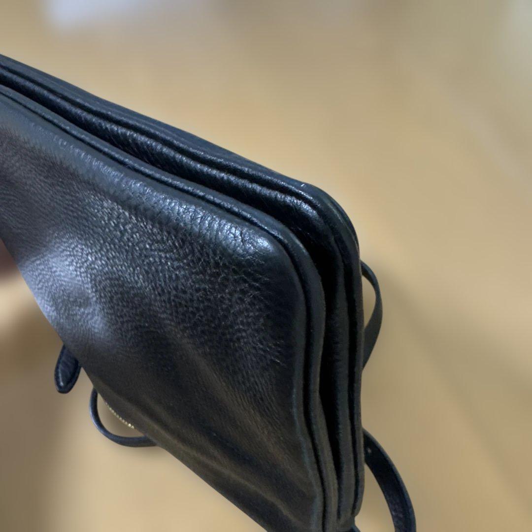 美品　PRADA 1BH046 レザージョルダーバックダブルポシェットブラック