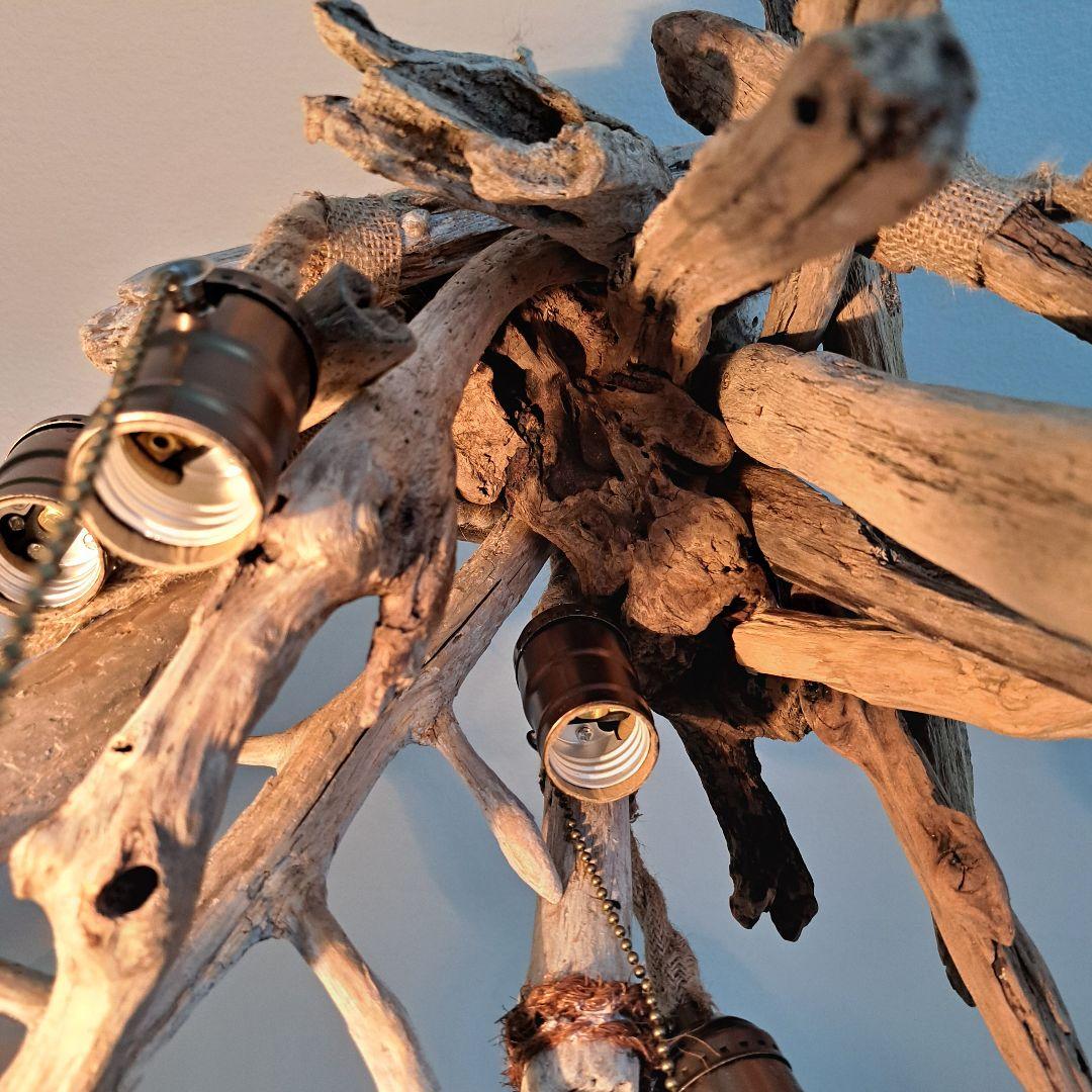 流木インテリア 6灯ペンダント エジソン球付 ヴィンテージソケット 6〜10帖