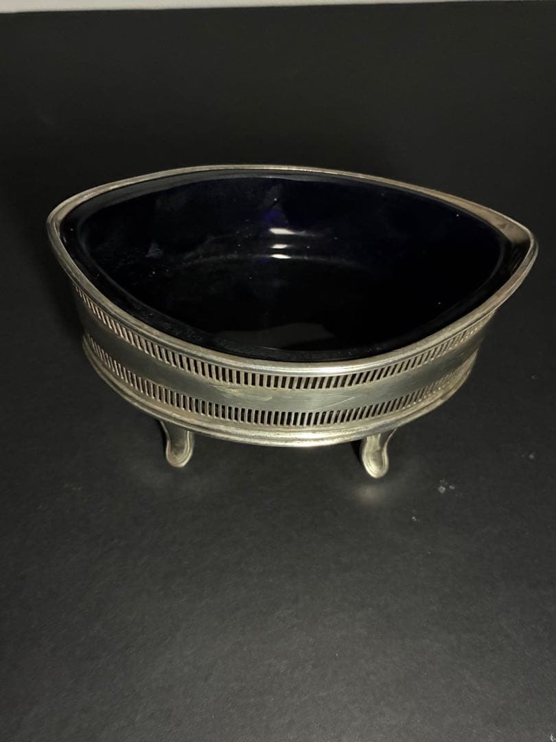 1836年 英国シェフィールド 純銀ソルトセラーウィリアム4世期コバルトガラス入