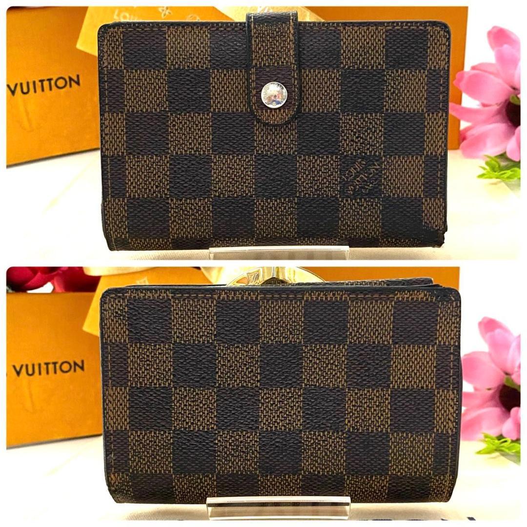 ルイ ヴィトン◎ヴィエノワ ダミエ エベヌ がま口 二つ折り コンパクト 茶色