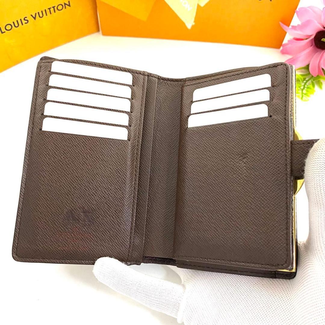 ルイ ヴィトン◎ヴィエノワ ダミエ エベヌ がま口 二つ折り コンパクト 茶色