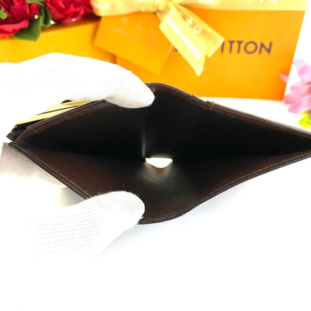 ルイ ヴィトン◎ヴィエノワ ダミエ エベヌ がま口 二つ折り コンパクト 茶色