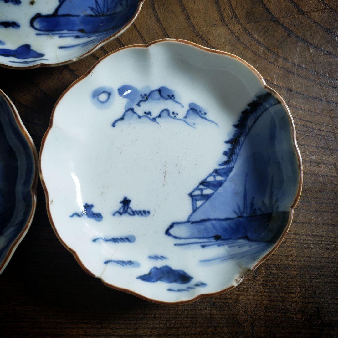 小皿　古伊万里　江戸　山水　遠景　船 民家　訳あり