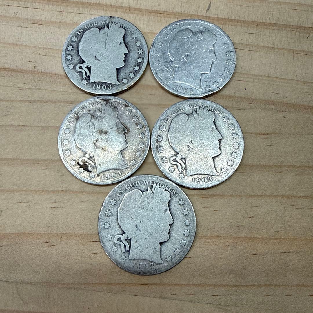 1903年 バーバーハーフダラー アメリカ銀貨 5枚セット - メルカリ