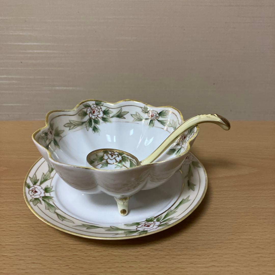 3. オールドノリタケ、M Nippon印 ボウル、ソーサー、スプーンのトリオ