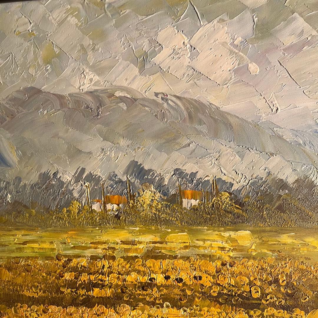 ☆大型絵画☆ 手書き油絵 3枚組 朝日と山河 額付 額付き 絵画 油彩画