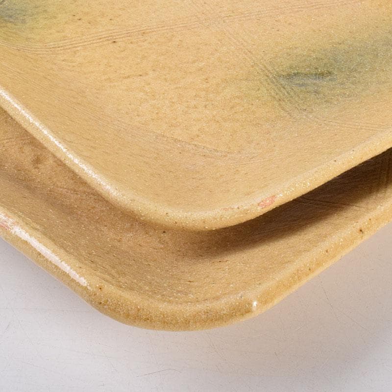 和食器 瀬戸焼 黄瀬戸 美濃不二窯 佐藤和子造 角皿 5客 共箱 VR7786C