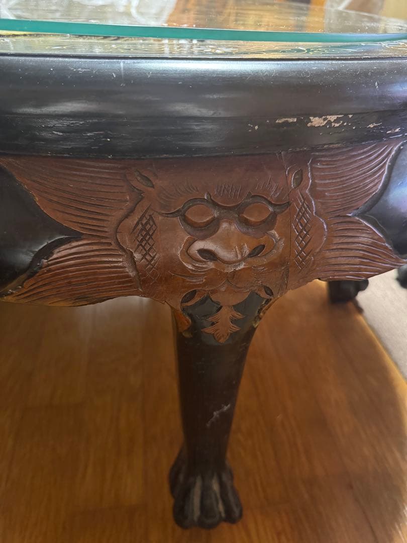 国分寺】1月12日お渡し可能‼️中国 木彫り ローテーブル椅子4脚付き