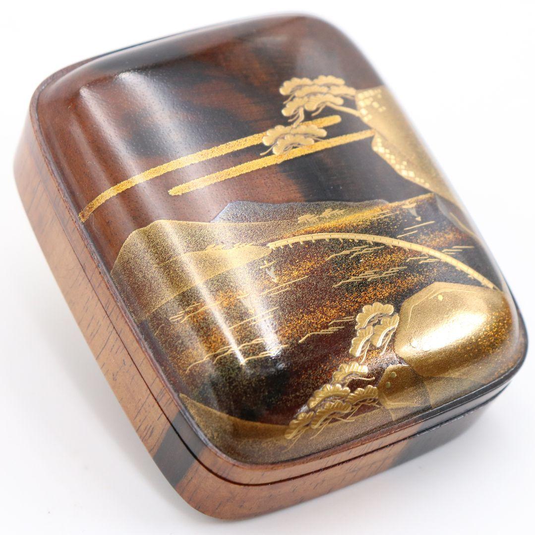 平安 浅見与し三作 乾山写松絵 香合 金蒔絵 茶道具 共箱