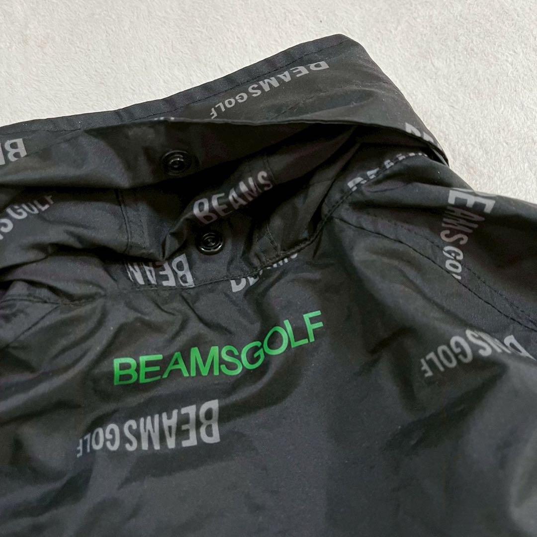 極美品　ビームスゴルフ　2WAY レインコート 2　ロゴ　総柄　ブラック　フード