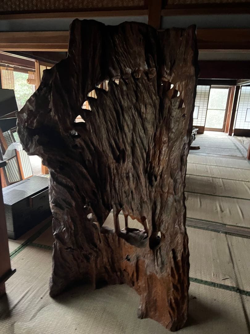一刀彫 骨董 屋久杉 衝立 屋久杉の衝立
