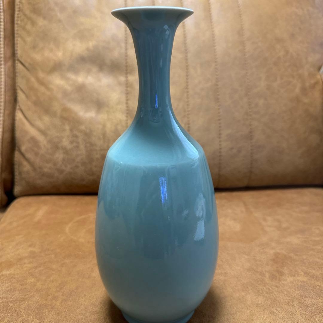 吉田昇包 作 青磁鶴首瓶 共箱・略歴書付 美品 現代陶芸 霊山