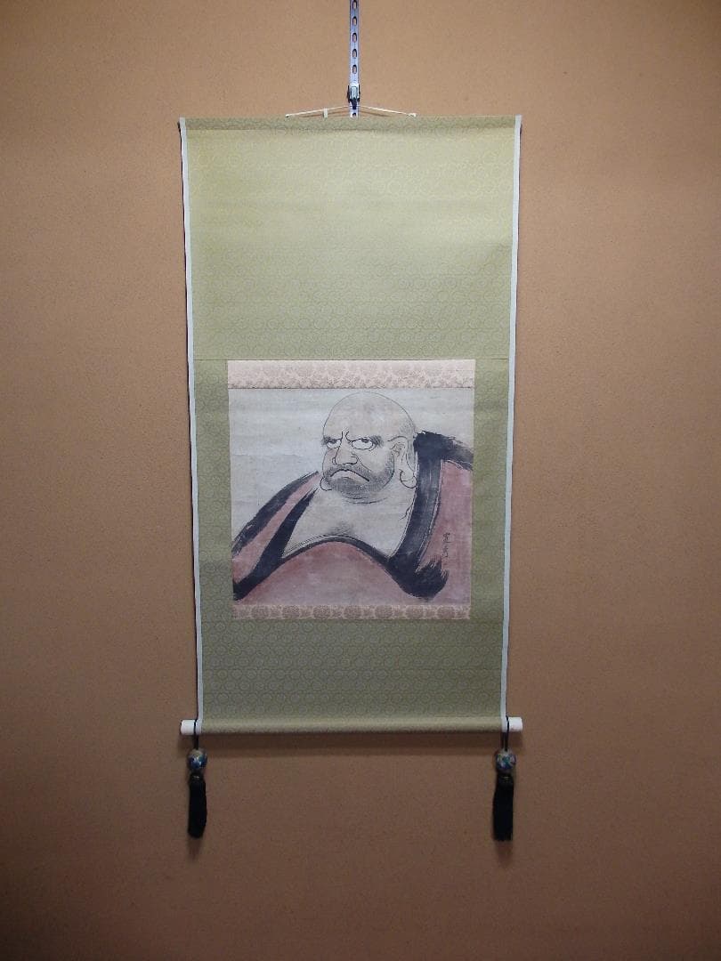 日本画家 吉原芳仙の若書き『寛秀・達磨図』茶掛け 紙本(大和和紙)直筆