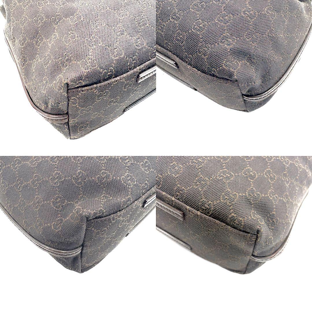 GUCCI　トートバック　キャンバス　肩掛け　巾着　ブラウン　本革　ゴールド金具