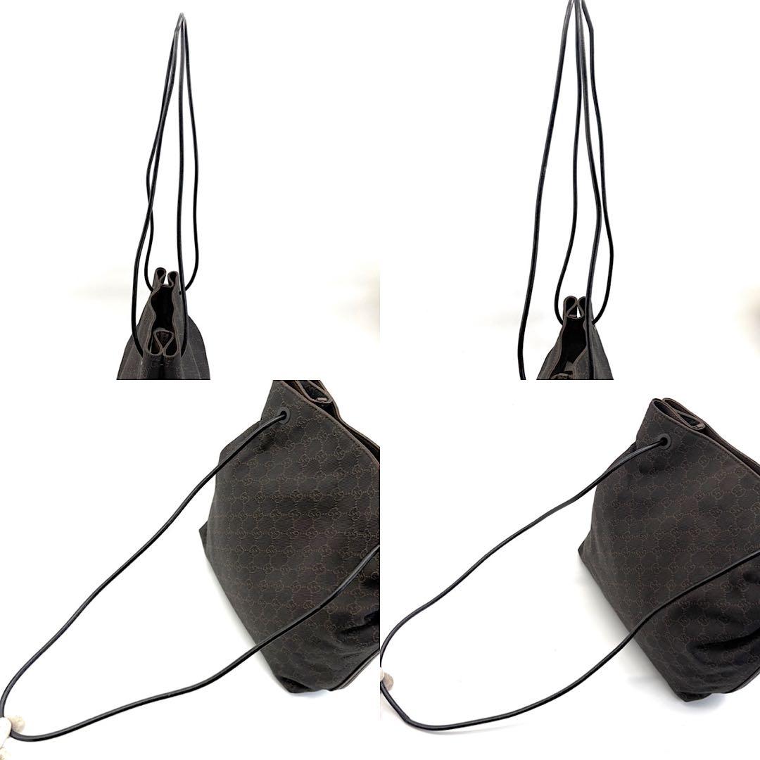 GUCCI　トートバック　キャンバス　肩掛け　巾着　ブラウン　本革　ゴールド金具