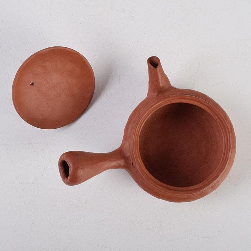 tatsu 　朱泥　獅子摘　手捻文様　茶注　急須　共布共箱　M　R9528