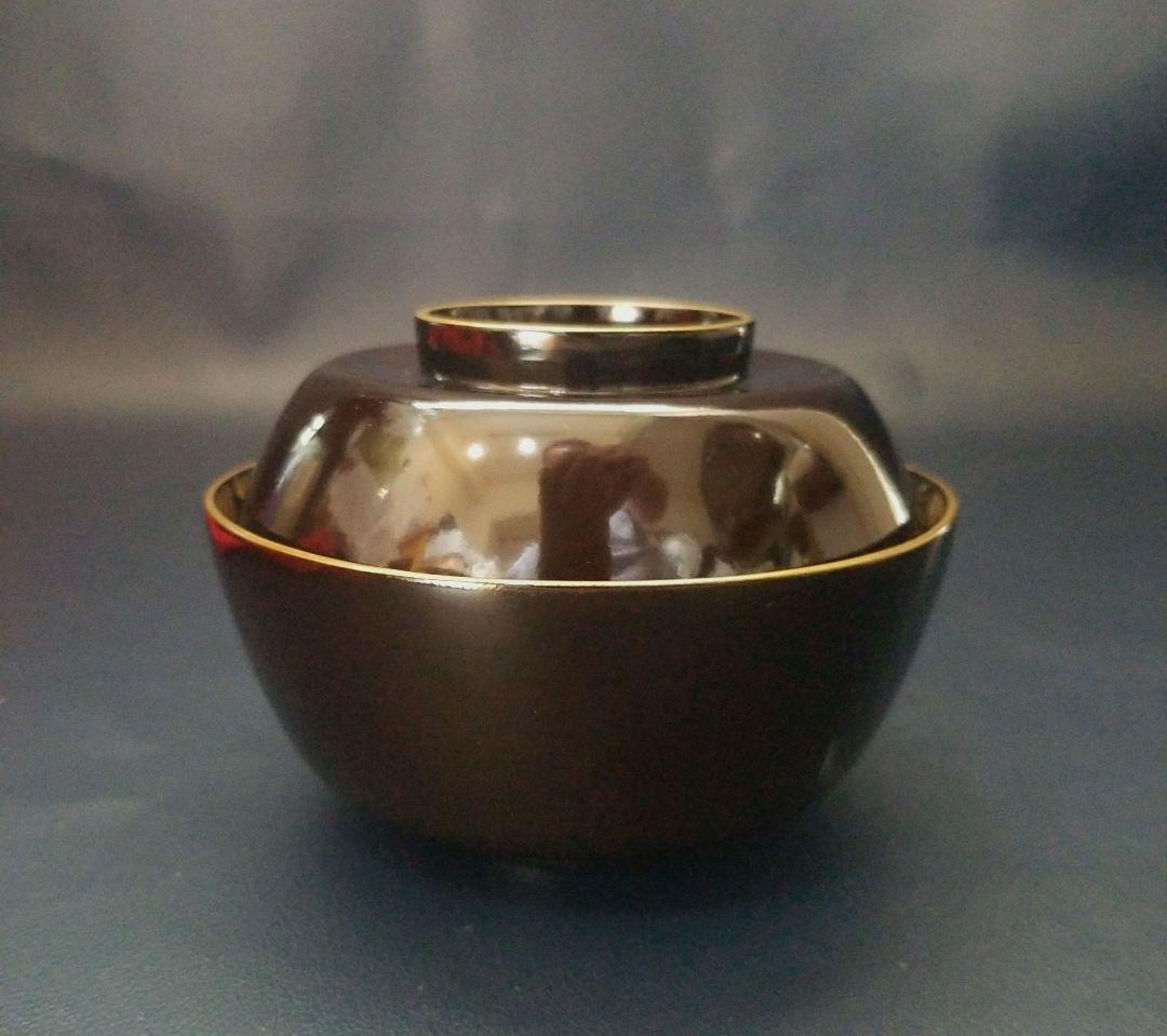 菫　黒漆塗 内総沈金 菊花紋詰 吸物椀 汁椀 茶道具 懐石 菓子椀　2客