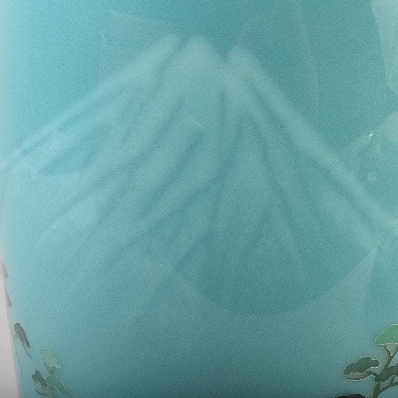 七宝焼 青釉 富士松文 花瓶 唐木台付 共箱 M R9509