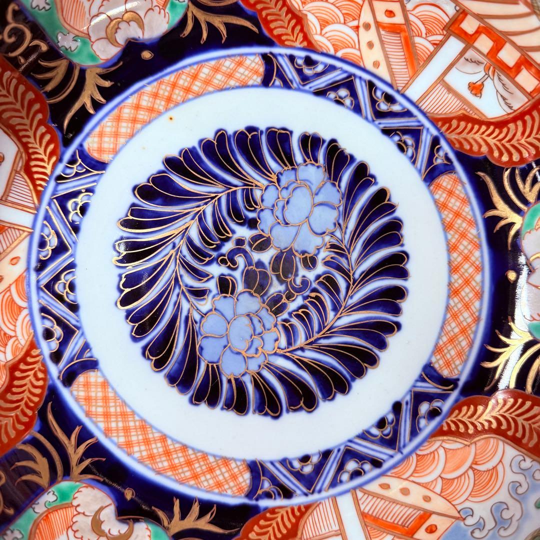 1900年代初頭 錦手 山水図三ツ鉢 箱有 青海波文 舟