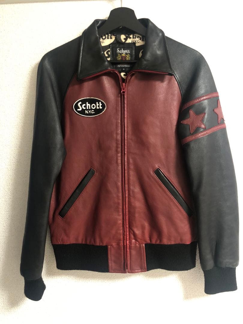 Schott】羊革 シングル ライダース 裏地総柄 バイカラー sizeS