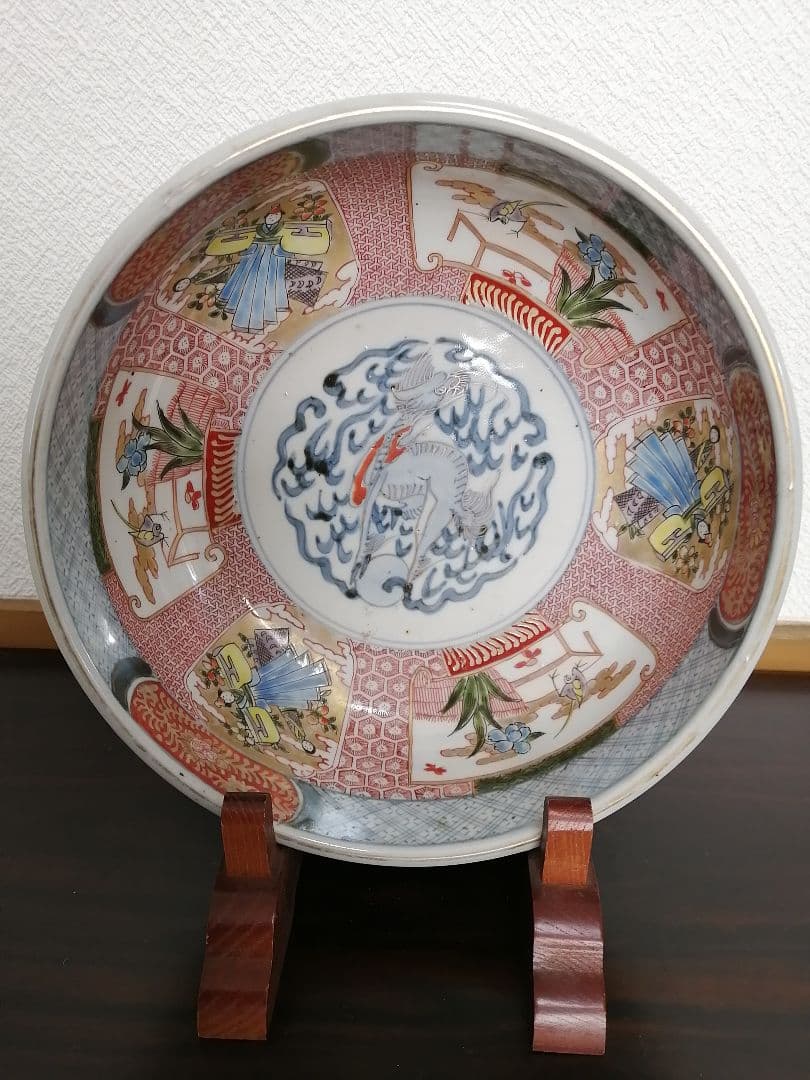 ㉗古伊万里 色絵鉢 二重高台 麒麟 鉢