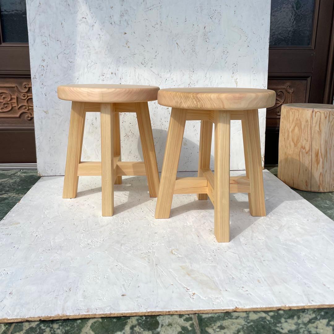 黒茶　国産ひのき　丸椅子　スツール