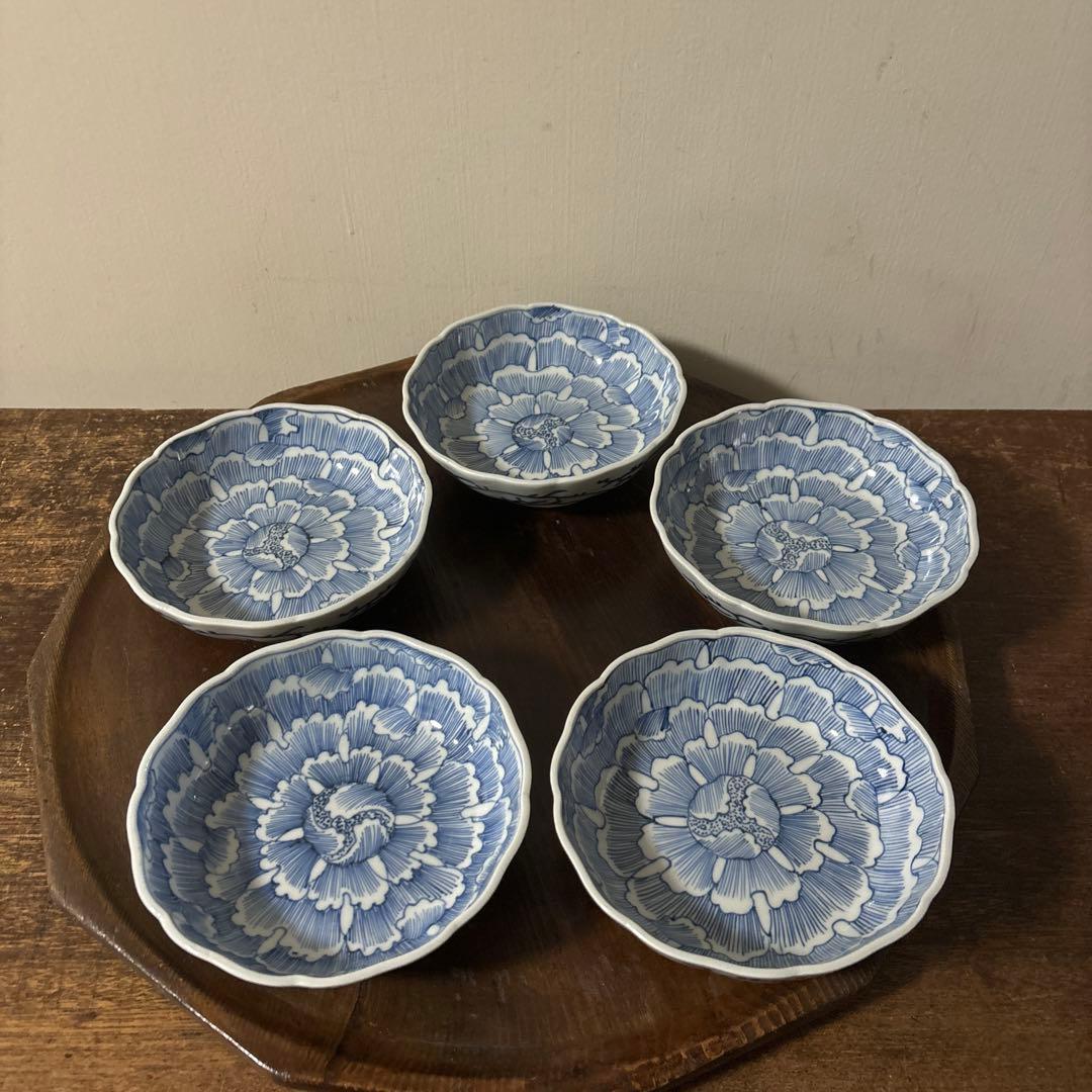 古伊万里 染付なます皿 5枚 膾皿 唐草 アンティーク 古道具 白洲正子