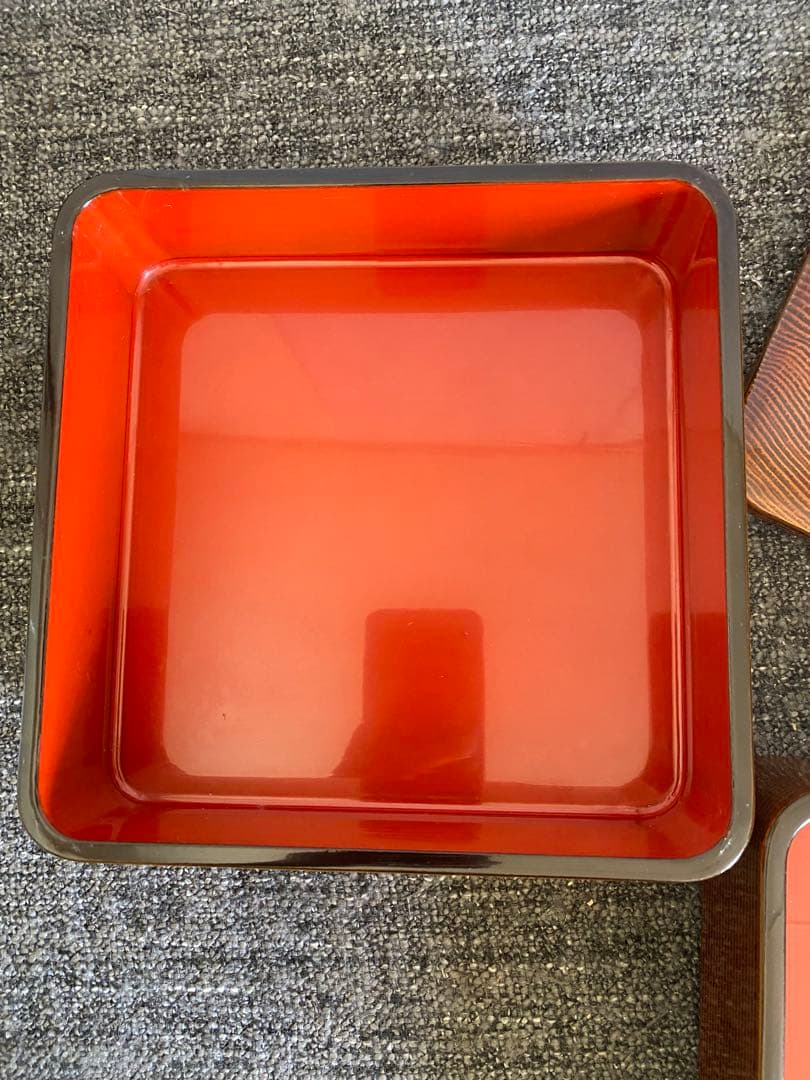 輪島塗　重箱　二段重　木目　未使用