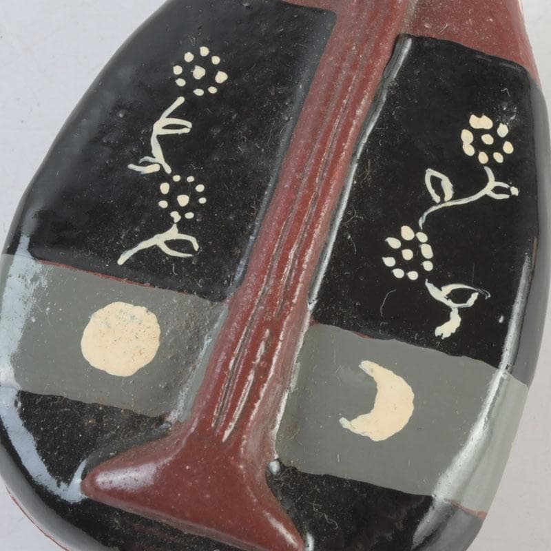 茶道具　横山朝陽作　陶器製　呉須絵　琵琶香合　干支巳　共箱　V　9346