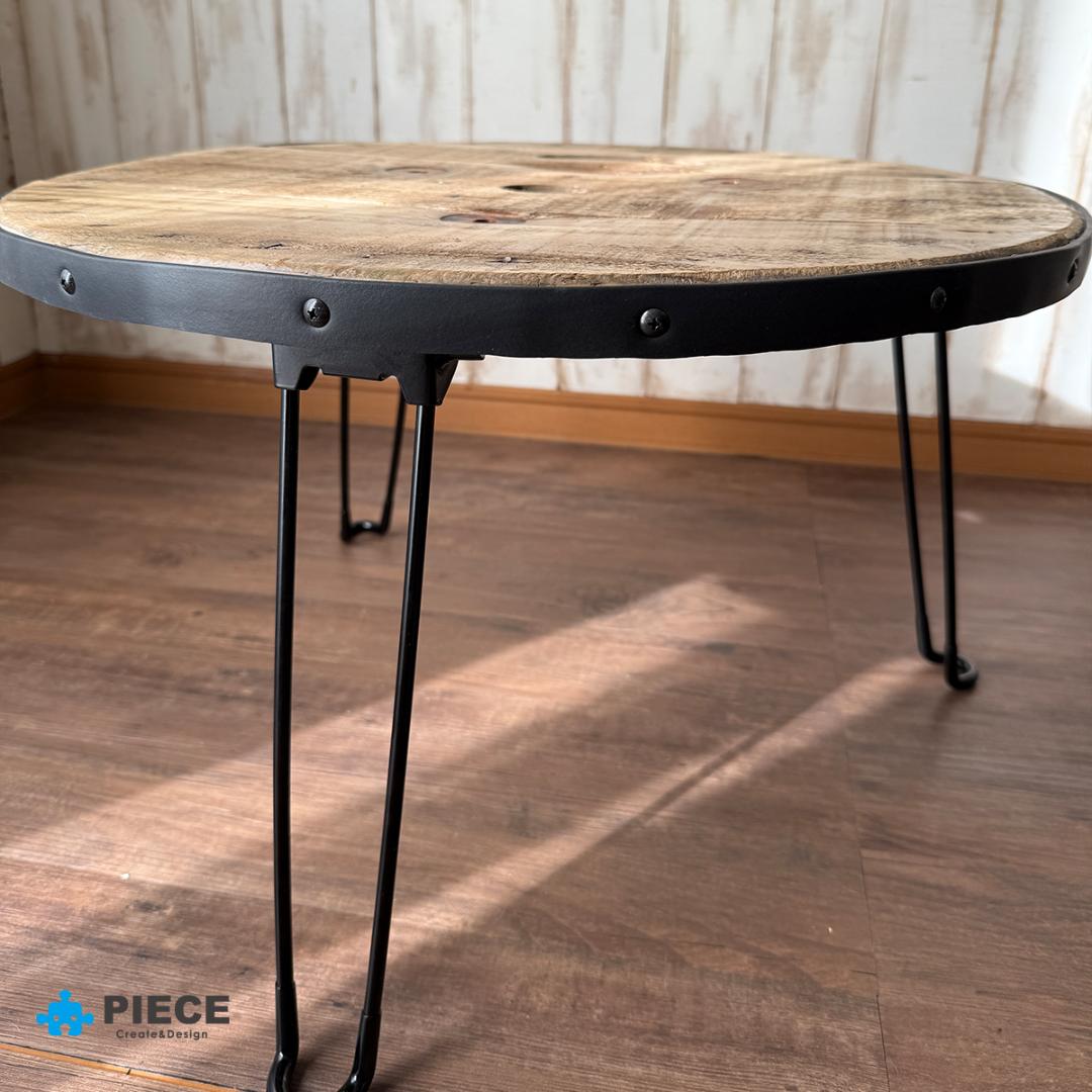 折り畳みテーブル ローテーブル 丸テーブル ちゃぶ台 木製 サイド カフェ 古材