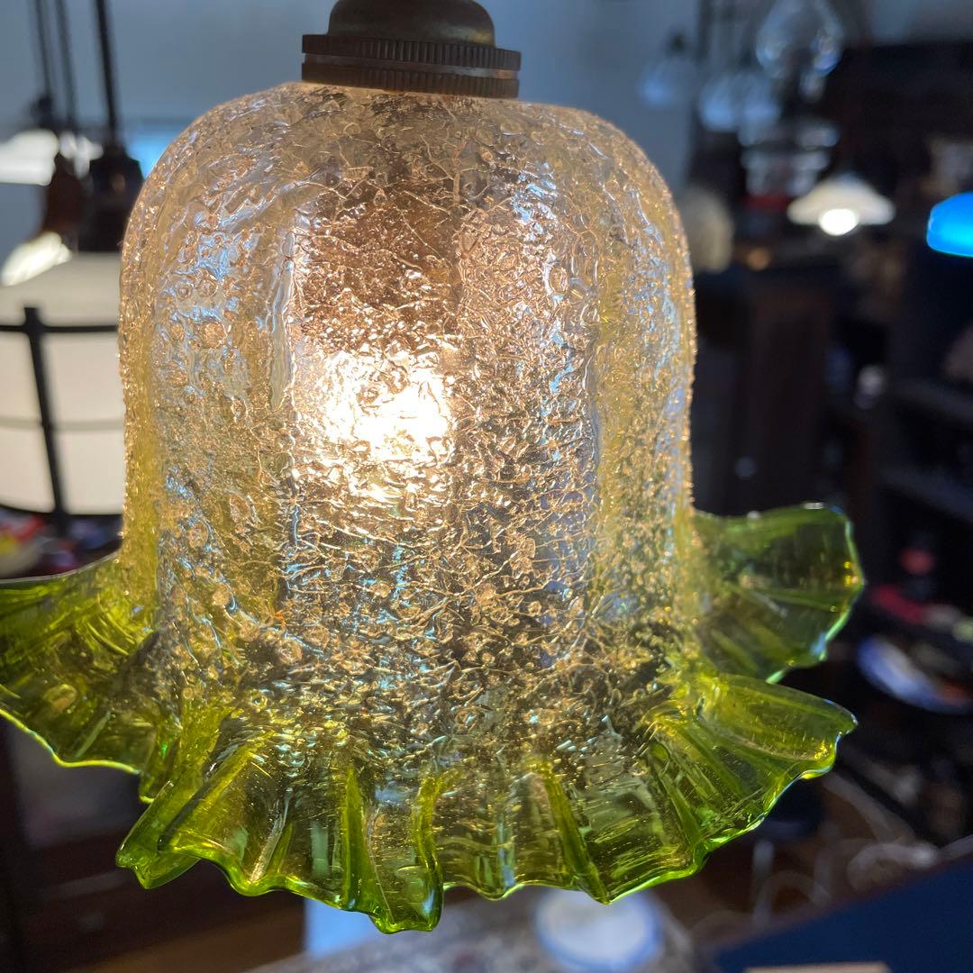 電笠 照明 レトロ ヨーロッパ【フリル 硝子 電笠】アンティーク ガラス