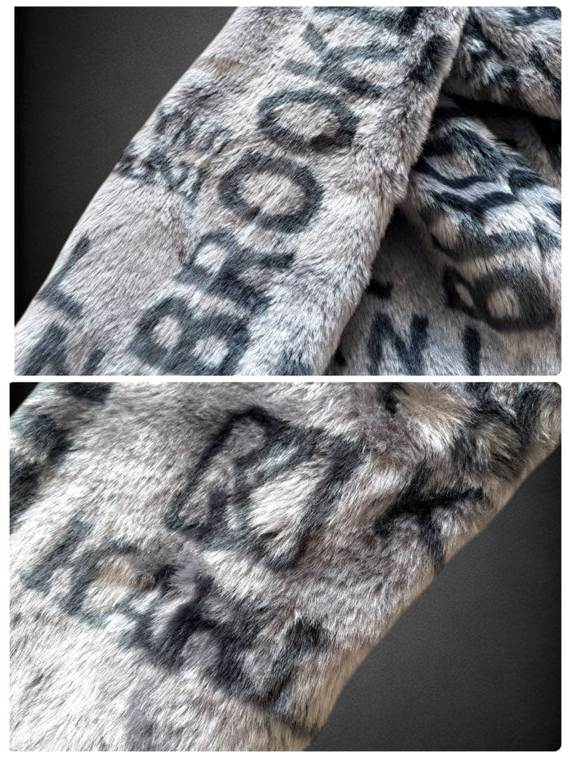 Karl Kani 総柄 ロゴ刺繍 ファーコート ボア L シルバーグレー