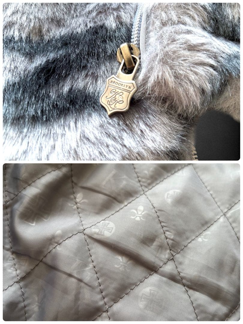 Karl Kani 総柄 ロゴ刺繍 ファーコート ボア L シルバーグレー