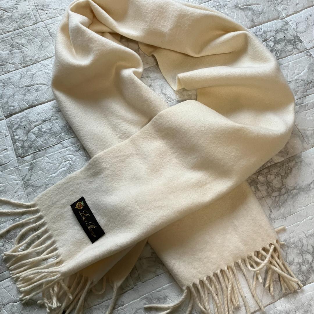 美品◎ロロピアーナ カシミヤ100% ウェーブ加工 フリンジマフラー