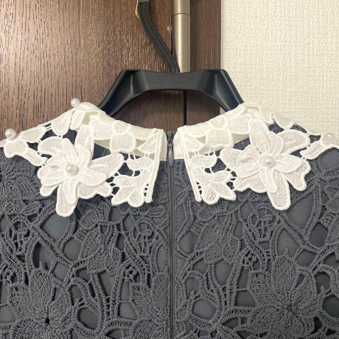 【LEJA】 花柄レース 刺繍 Aライン フレアドレス ワンピース