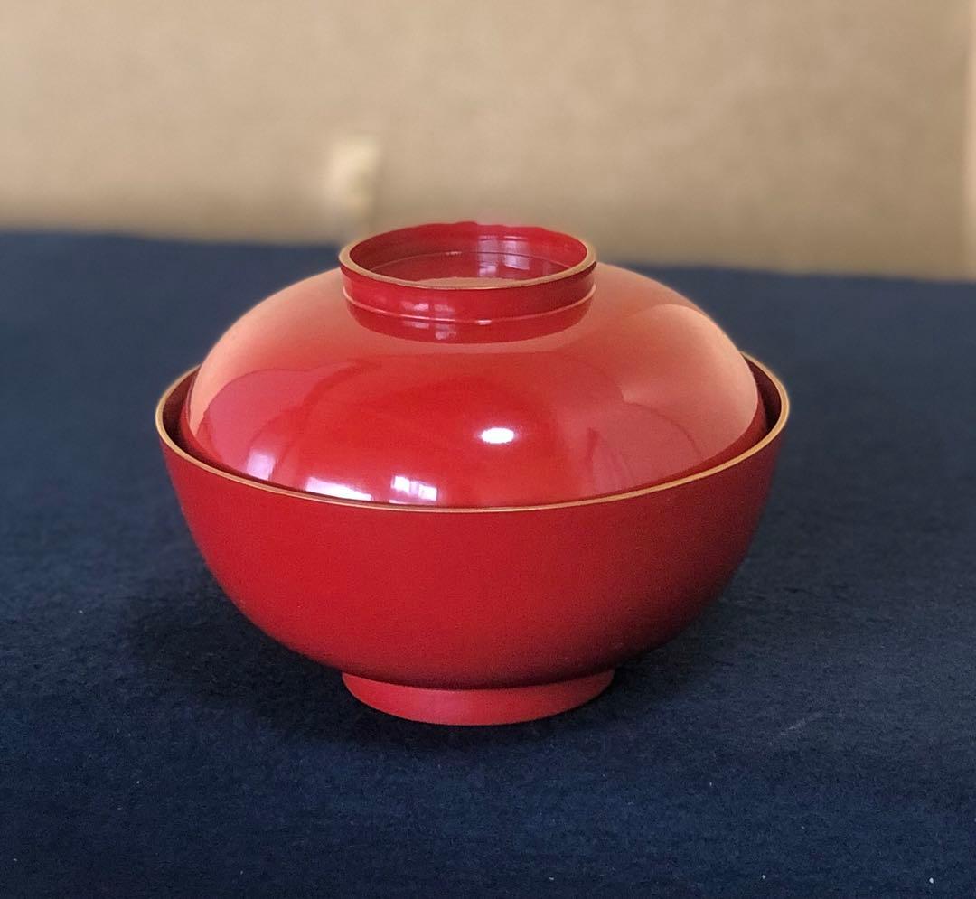 《R》朱塗 金蒔絵 烏帽子和楽器 吸物椀5客 木製漆器　251204お3