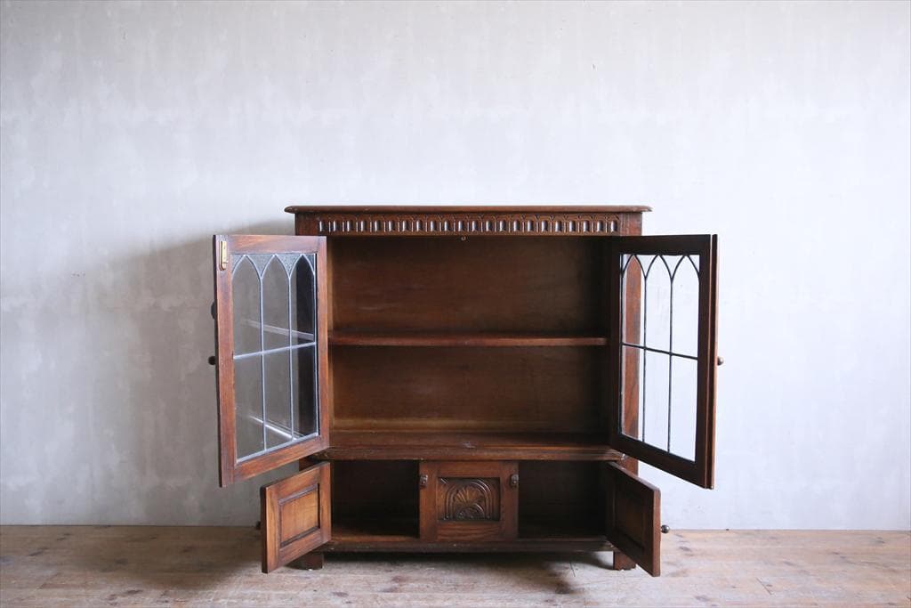 英国アンティーク木製ブックケースキャビネット/本棚/食器棚/飾り棚(87-86)