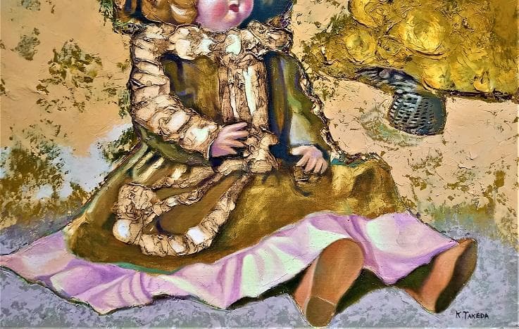 作者　K.TAKEDA　油絵　西洋人形　肉筆　Ｆ10号　額装