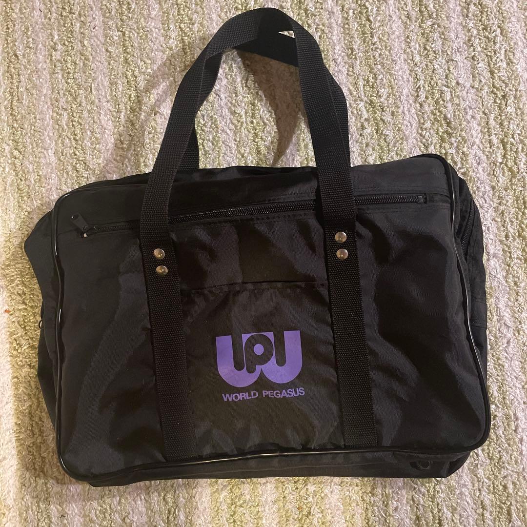 ワールドペガサス スクールバッグ 黒 紫 ワッペ スクバ
