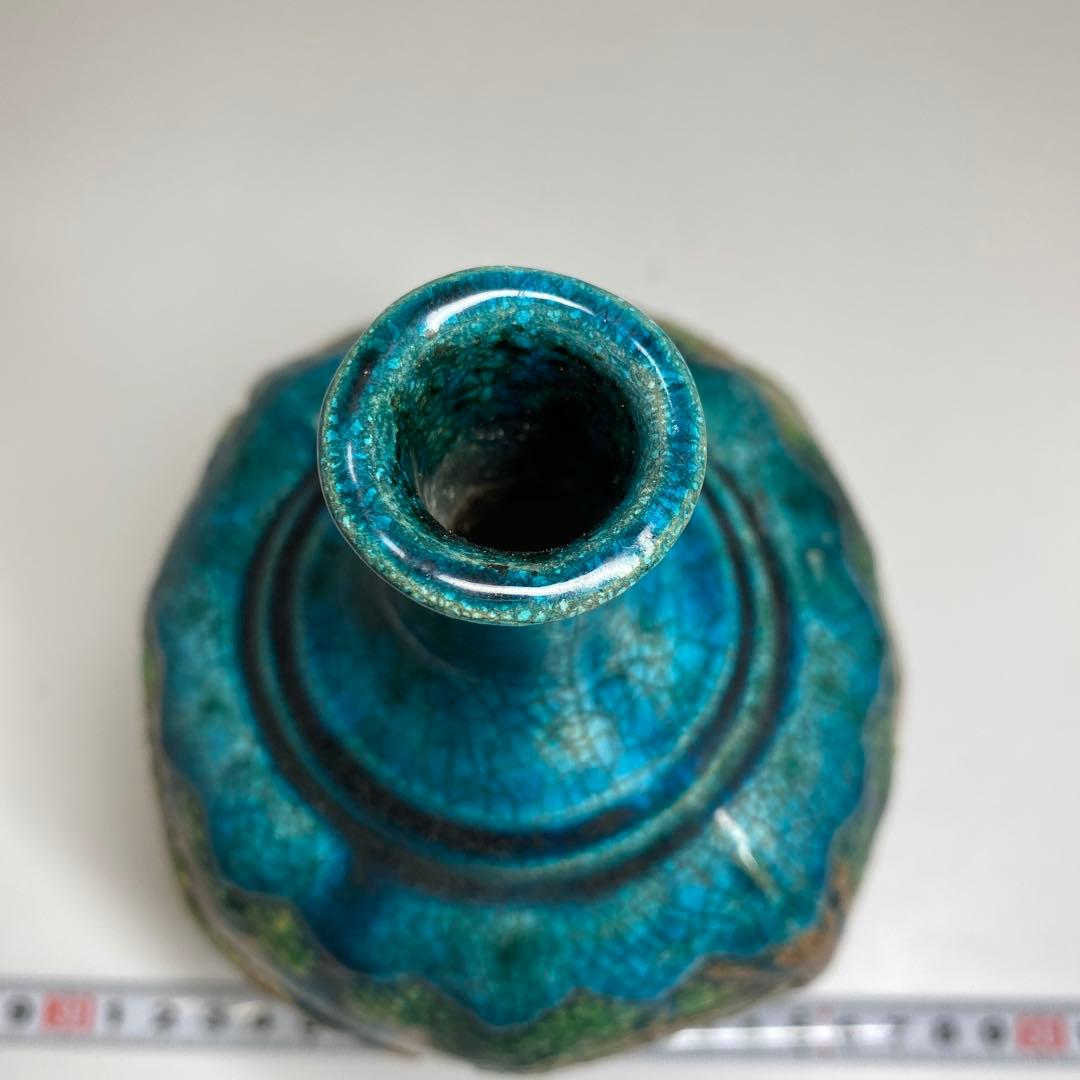 江戸時代　古清水色染付花瓶　木箱付　高さ18.5㎝　東Y7-0121①