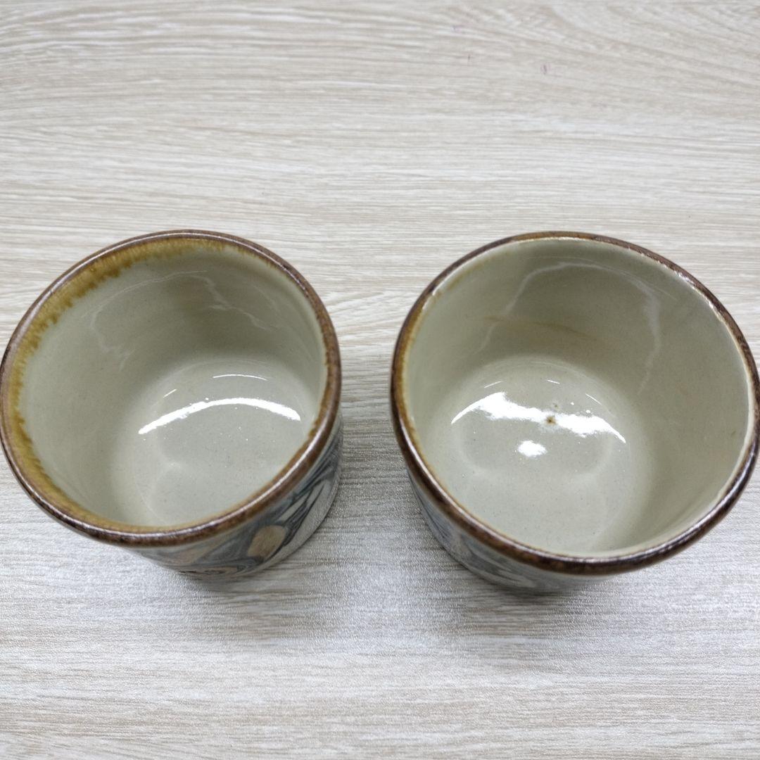 やちむん　宮城須美子作　そばちょこ魚の絵柄 陶器カップ 2個セット　未使用②