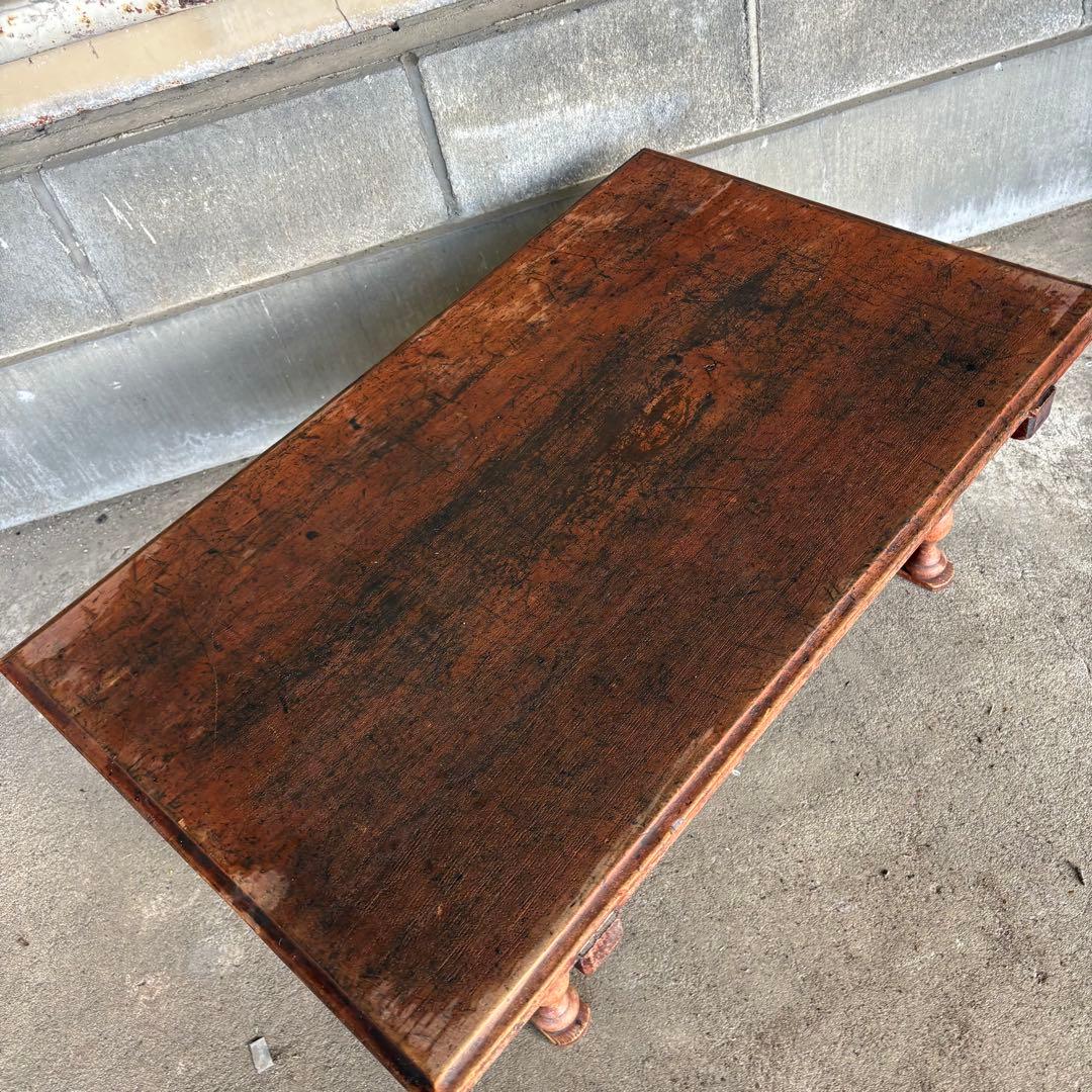 C4 昭和レトロ 古家具 無垢材 文机 木製座卓 引き出し付き ちゃぶ台 お経