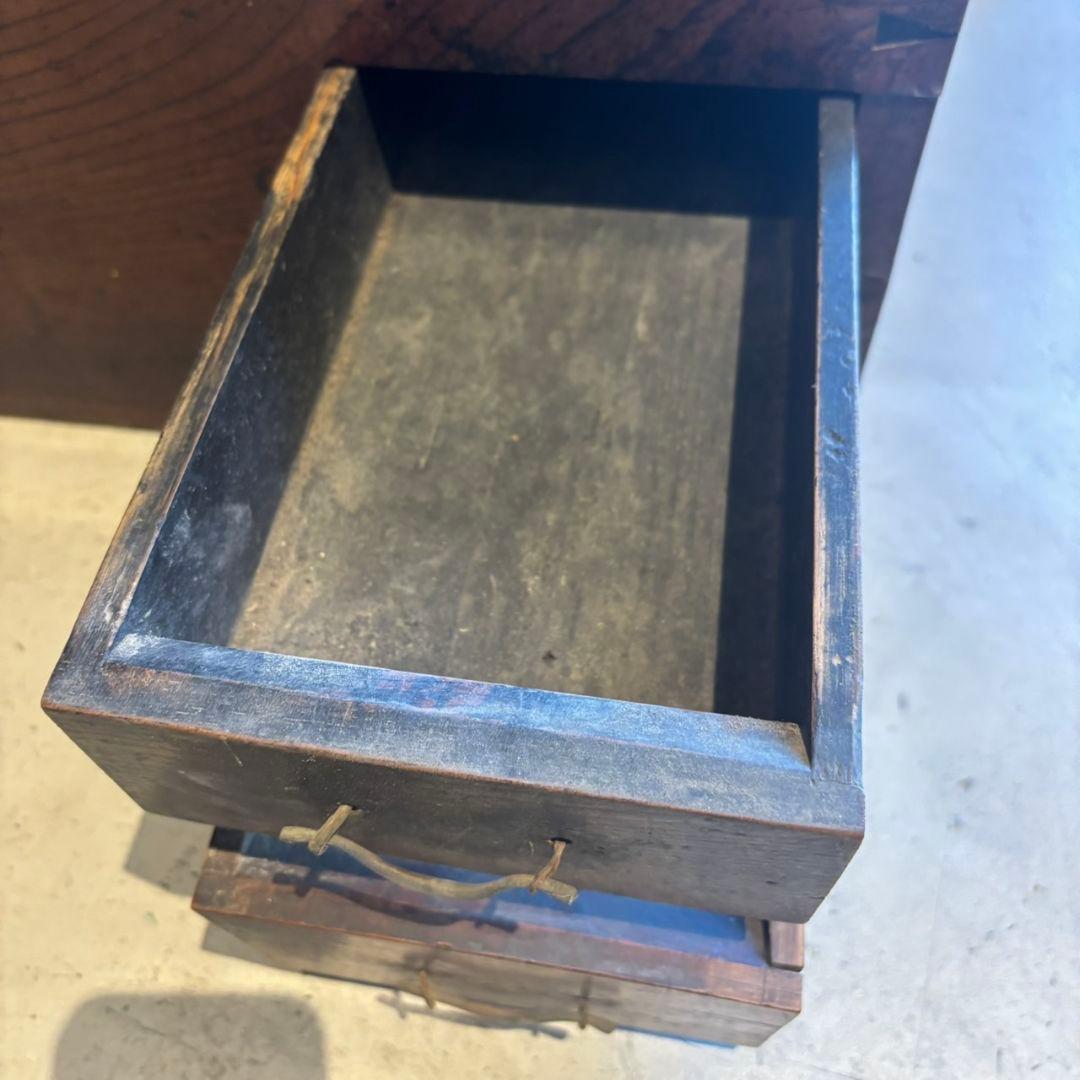 Ly01 木製火鉢 長火鉢 灰入り 昭和レトロ 引き出し付 古道具