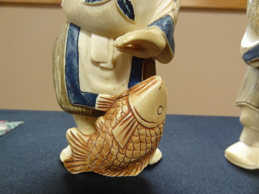 恵比寿大黒 大黒様 縁起物 置物 工芸品 マンモス 天然素材