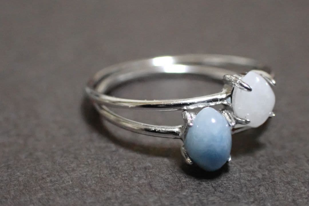 糸魚川翡翠 入コン沢 青 姫川 白 リング 指輪 2本セット 送料無料