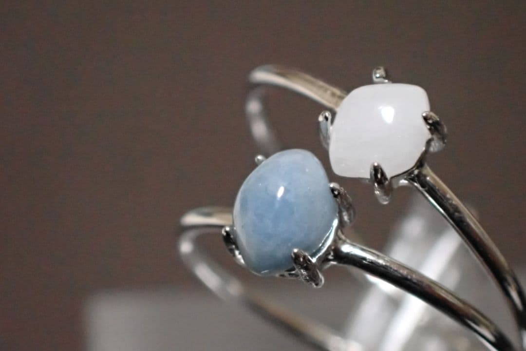 糸魚川翡翠 入コン沢 青 姫川 白 リング 指輪 2本セット 送料無料