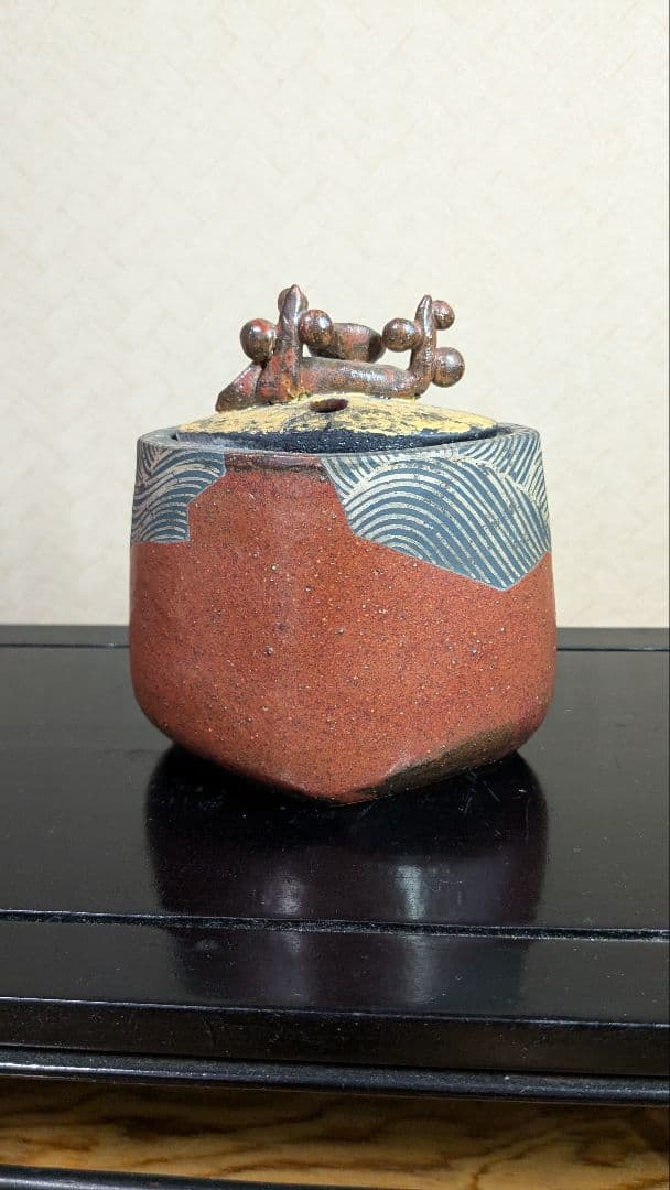 JAPAN】九谷焼 作家作品 谷敷正人 雅彩双鶴紋 香炉