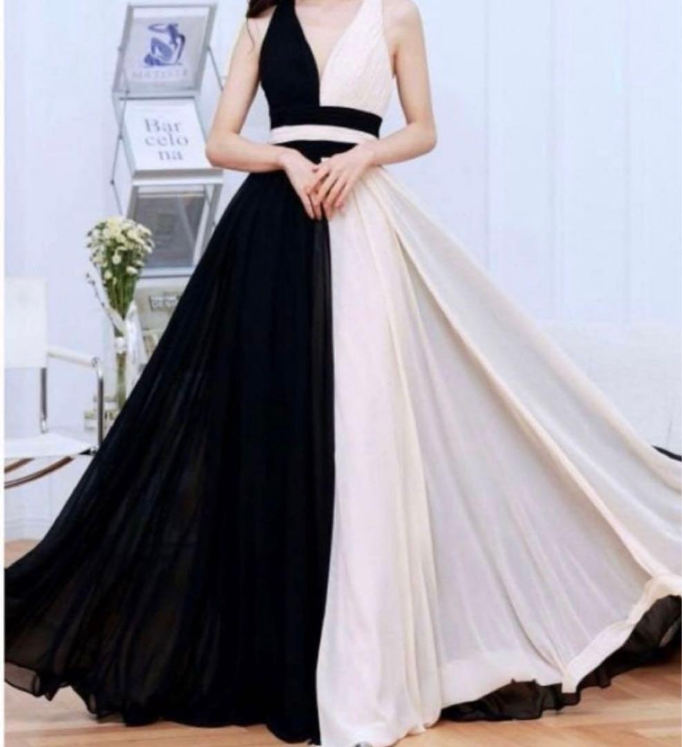 ERUKEI SETTAN バイカラー バッククロス シフォン ロングドレス 4
